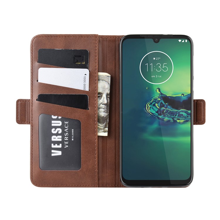 Leather Wallet Mobile Phone Case for Motorola Moto G8 Plus - Coffee-4