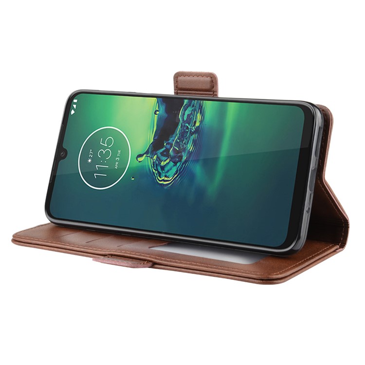 Leather Wallet Mobile Phone Case for Motorola Moto G8 Plus - Coffee-5
