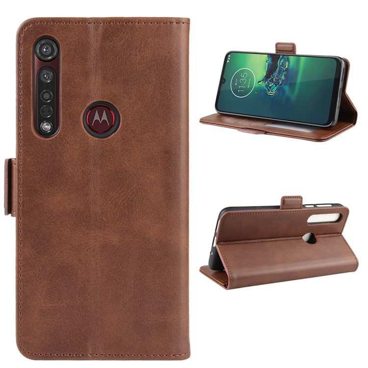 Leather Wallet Mobile Phone Case for Motorola Moto G8 Plus - Coffee-7