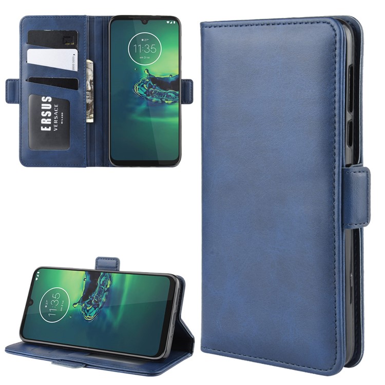 Leather Wallet Mobile Phone Case for Motorola Moto G8 Plus - Blue-1