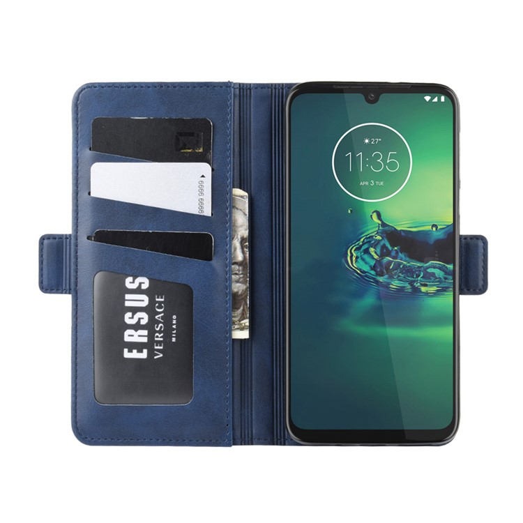 Leather Wallet Mobile Phone Case for Motorola Moto G8 Plus - Blue-5