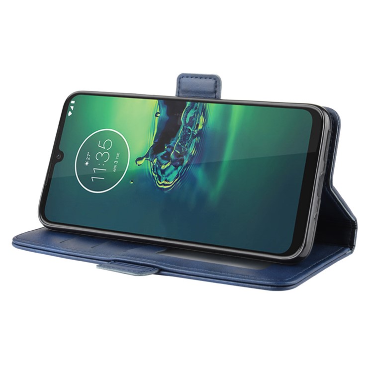 Leather Wallet Mobile Phone Case for Motorola Moto G8 Plus - Blue-6