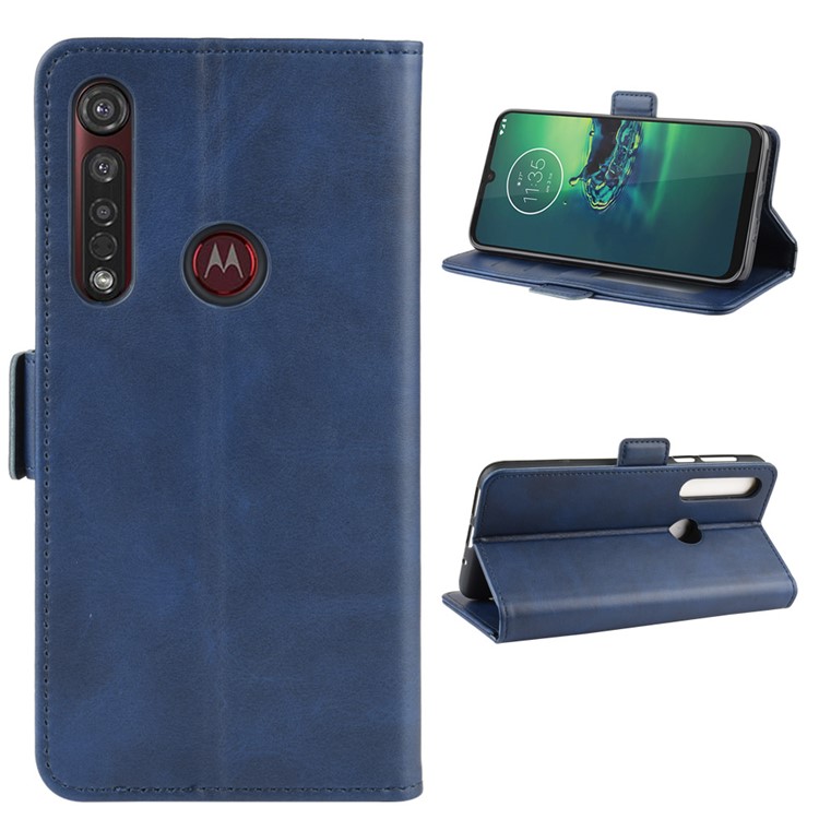 Leather Wallet Mobile Phone Case for Motorola Moto G8 Plus - Blue-7