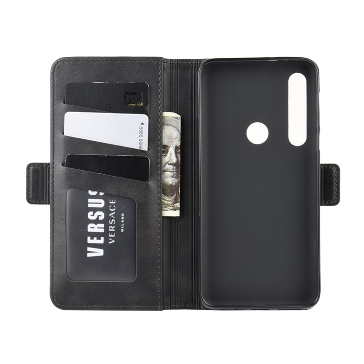 Leather Wallet Mobile Phone Case for Motorola Moto G8 Plus - Black-3