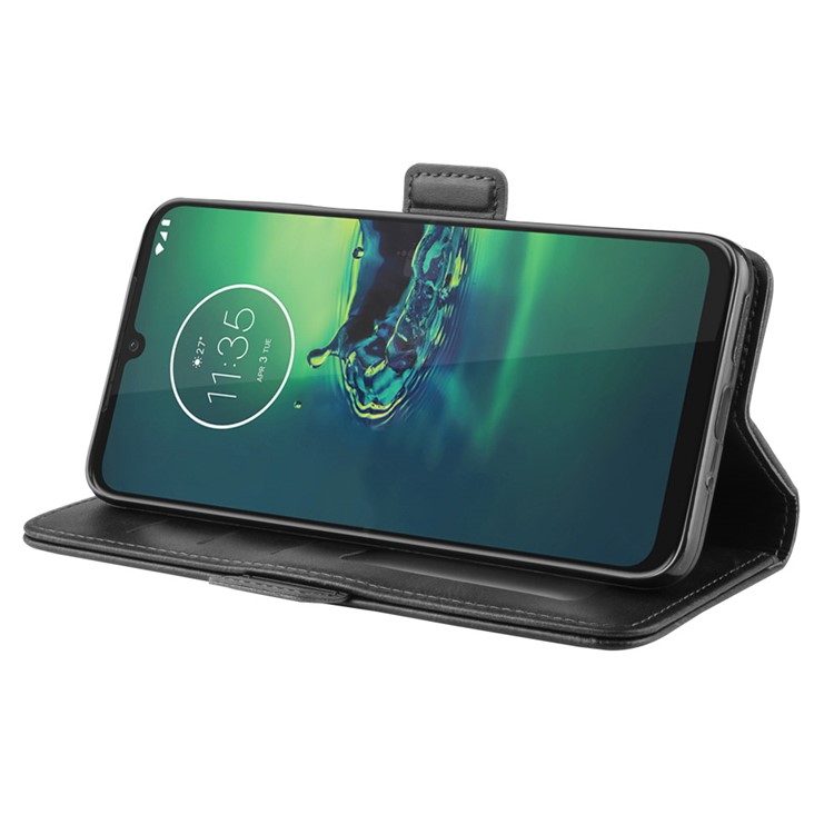 Leather Wallet Mobile Phone Case for Motorola Moto G8 Plus - Black-5