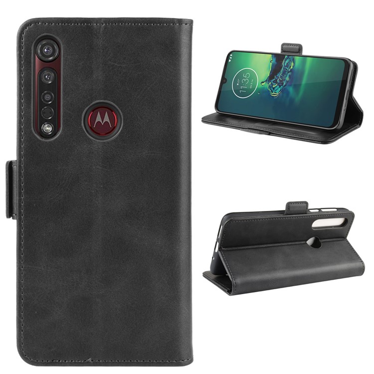 Leather Wallet Mobile Phone Case for Motorola Moto G8 Plus - Black-6