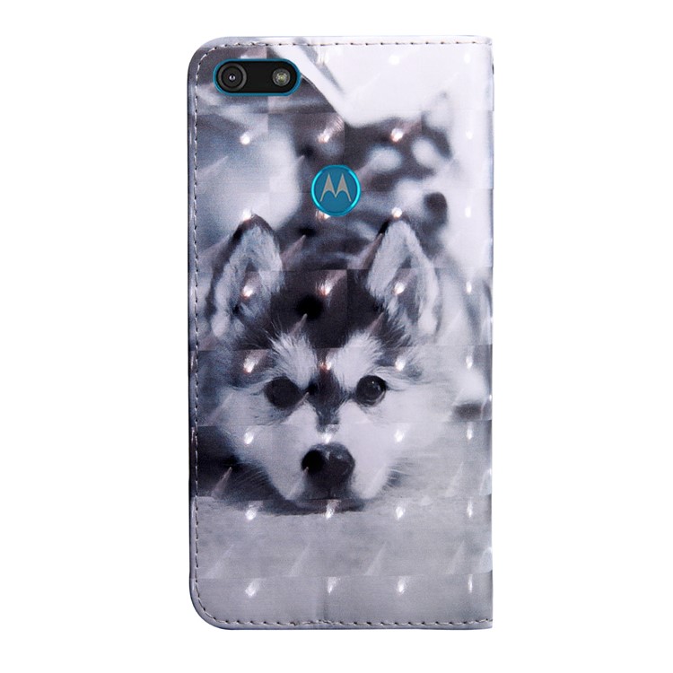 Light Spot Decor Patterned PU Leather Wallet Case for Motorola Moto E6 Play - Black and White Wolf-3