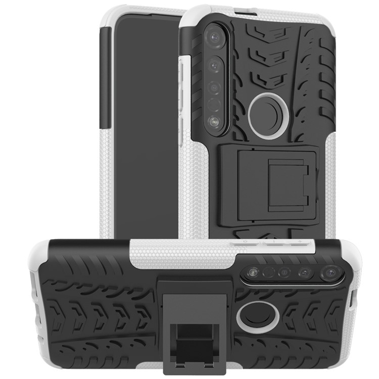Anti-slip PC + TPU Hybrid Case with Kickstand for Motorola Moto G8 Plus - White-1