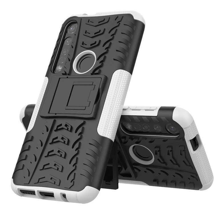 Caso Híbrido PC + TPU Anti-slip Com Kickstand Para Motorola Moto G8 Plus - Branco