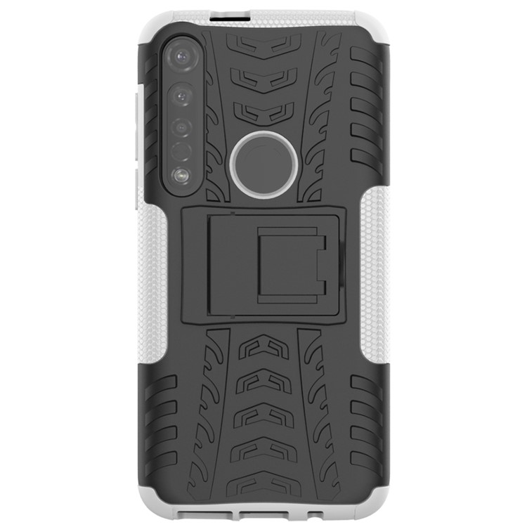 Anti-slip PC + TPU Hybrid Case with Kickstand for Motorola Moto G8 Plus - White-3