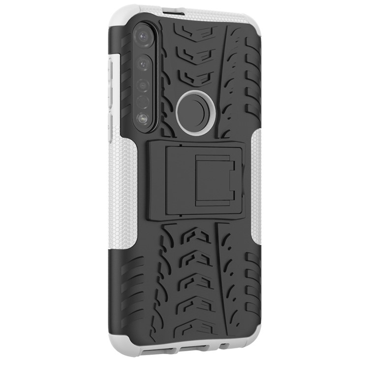 Anti-slip PC + TPU Hybrid Case with Kickstand for Motorola Moto G8 Plus - White-5