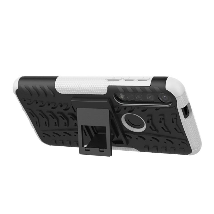 Anti-slip PC + TPU Hybrid Case with Kickstand for Motorola Moto G8 Plus - White-6
