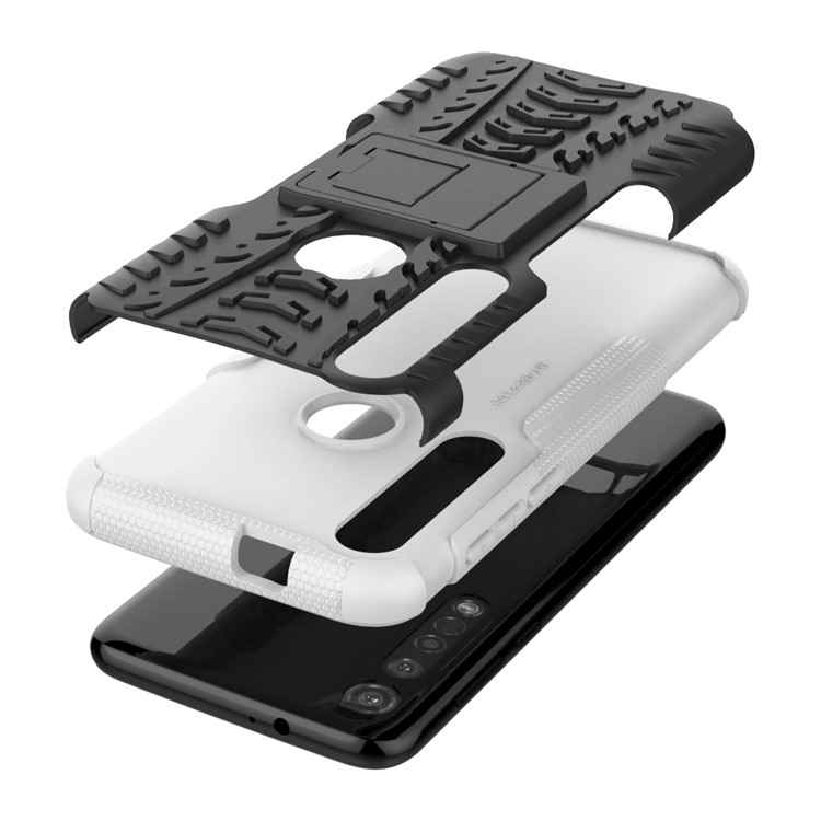 PC Anti-slip + TPU Hybrid Case Con Kickstand Para Motorola Moto G8 Plus - Blanco