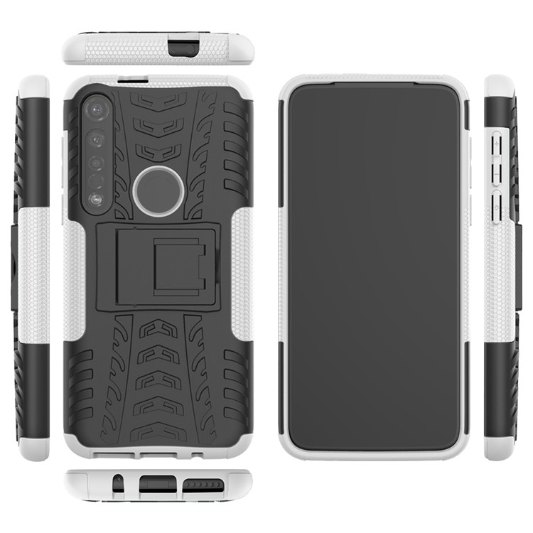 Anti-slip PC + TPU Hybrid Case with Kickstand for Motorola Moto G8 Plus - White-9