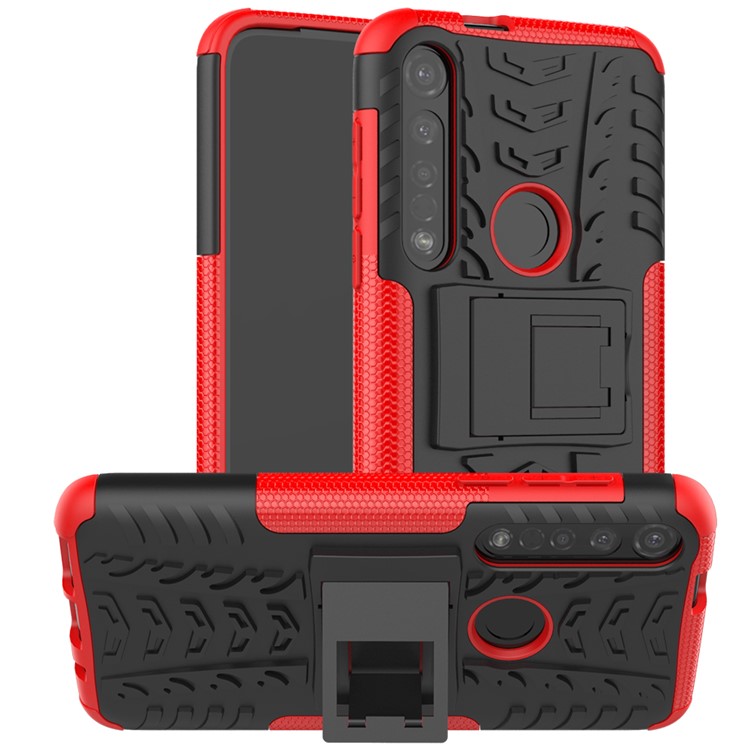 Anti-slip PC + TPU Hybrid Case with Kickstand for Motorola Moto G8 Plus - Red-1
