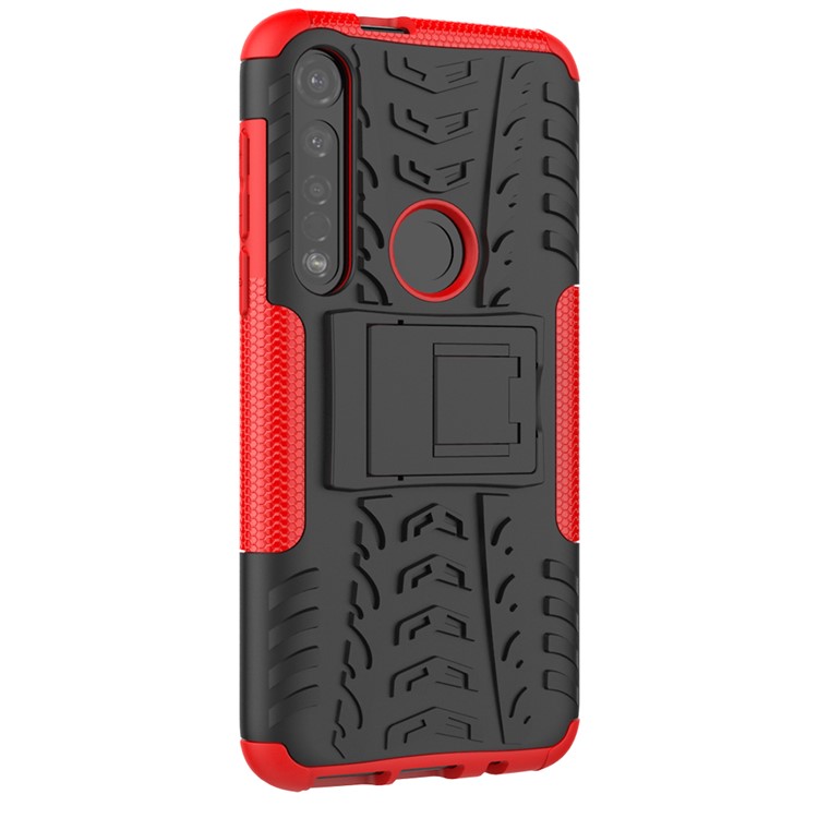 Anti-slip PC + TPU Hybrid Case with Kickstand for Motorola Moto G8 Plus - Red-5