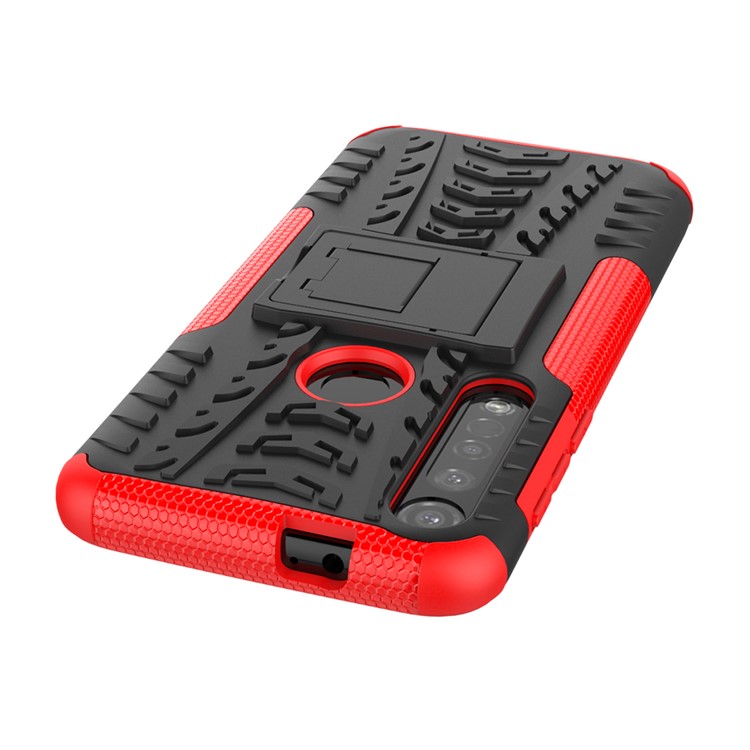 Anti-slip PC + TPU Hybrid Case with Kickstand for Motorola Moto G8 Plus - Red-7