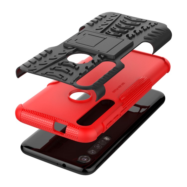 Anti-slip PC + TPU Hybrid Case with Kickstand for Motorola Moto G8 Plus - Red-8