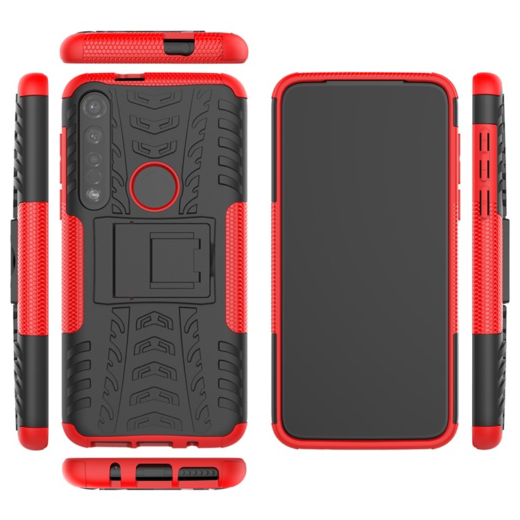 Anti-slip PC + TPU Hybrid Case with Kickstand for Motorola Moto G8 Plus - Red-9
