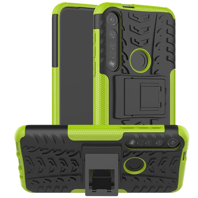 Anti-slip PC + TPU Hybrid Case with Kickstand for Motorola Moto G8 Plus - Green-1