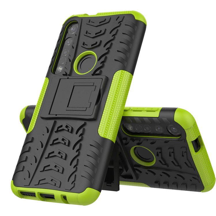 Anti-slip PC + TPU Hybrid Case with Kickstand for Motorola Moto G8 Plus - Green-2
