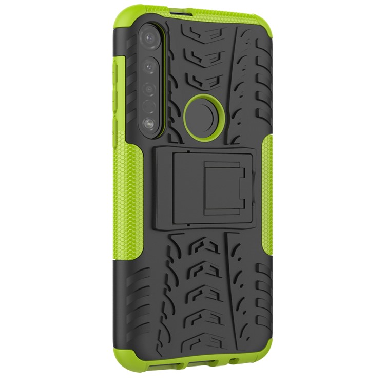 Anti-slip PC + TPU Hybrid Case with Kickstand for Motorola Moto G8 Plus - Green-5