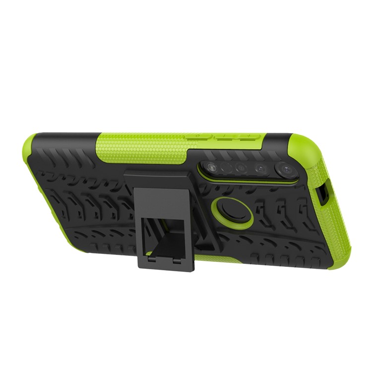 Anti-slip PC + TPU Hybrid Case with Kickstand for Motorola Moto G8 Plus - Green-6