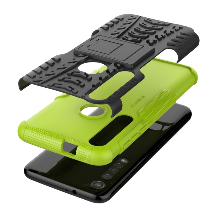 Anti-slip PC + TPU Hybrid Case with Kickstand for Motorola Moto G8 Plus - Green-8