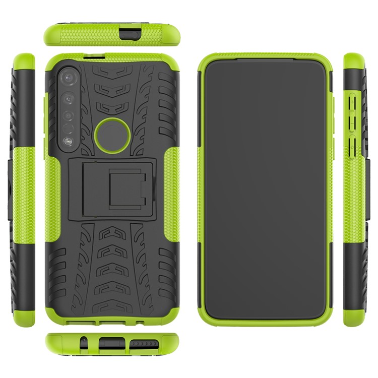 Anti-slip PC + TPU Hybrid Case with Kickstand for Motorola Moto G8 Plus - Green-9