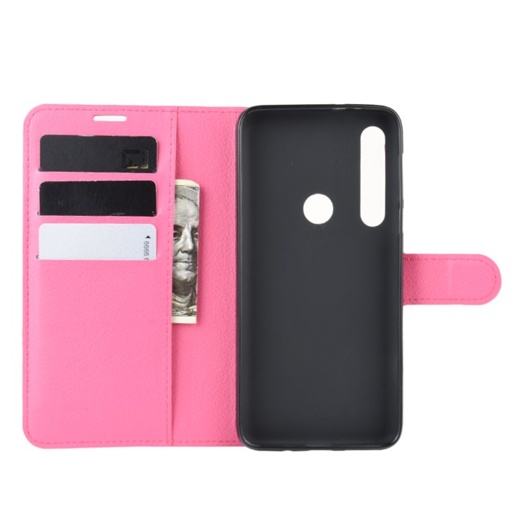 Litchi Skin Wallet Leather Stand Wallet Phone Covering Case for Motorola Moto G8 Plus - Rose-3