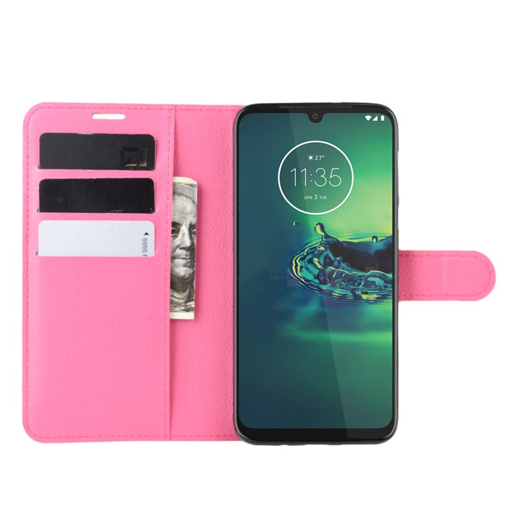 Litchi Skin Wallet Leather Stand Wallet Phone Covering Case for Motorola Moto G8 Plus - Rose-4