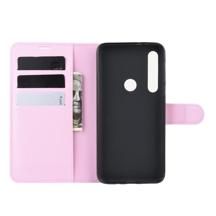 Litchi Skin Wallet Leather Stand Wallet Phone Covering Case for Motorola Moto G8 Plus - Pink-3