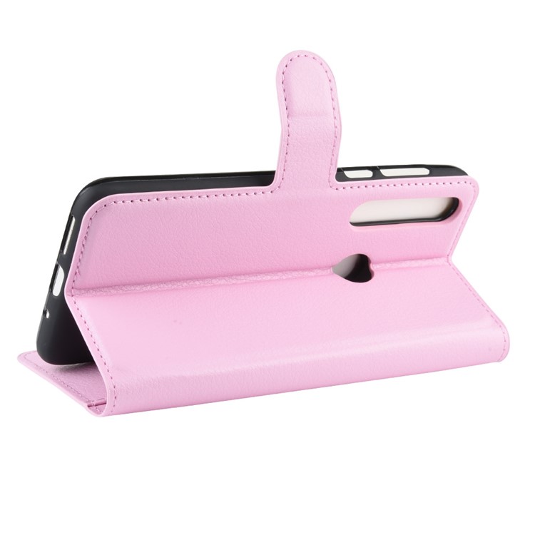 Litchi Skin Wallet Leather Stand Wallet Phone Covering Case for Motorola Moto G8 Plus - Pink-5