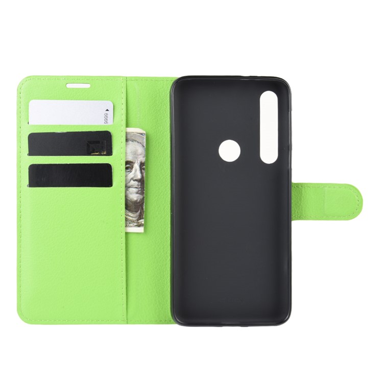 Litchi Skin Wallet Leather Stand Wallet Phone Covering Case for Motorola Moto G8 Plus - Green-3