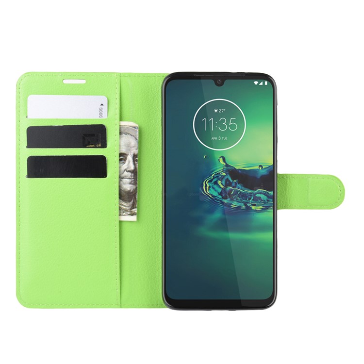 Litchi Skin Wallet Leather Stand Wallet Phone Covering Case for Motorola Moto G8 Plus - Green-4