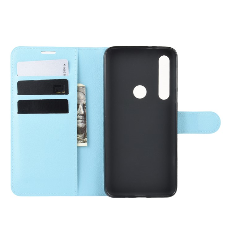 Litchi Skin Wallet Leather Stand Wallet Phone Covering Case for Motorola Moto G8 Plus - Baby Blue-3