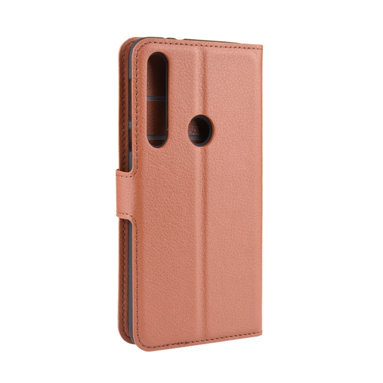 Litchi Skin Wallet Leather Stand Wallet Phone Covering Case for Motorola Moto G8 Plus - Brown-6