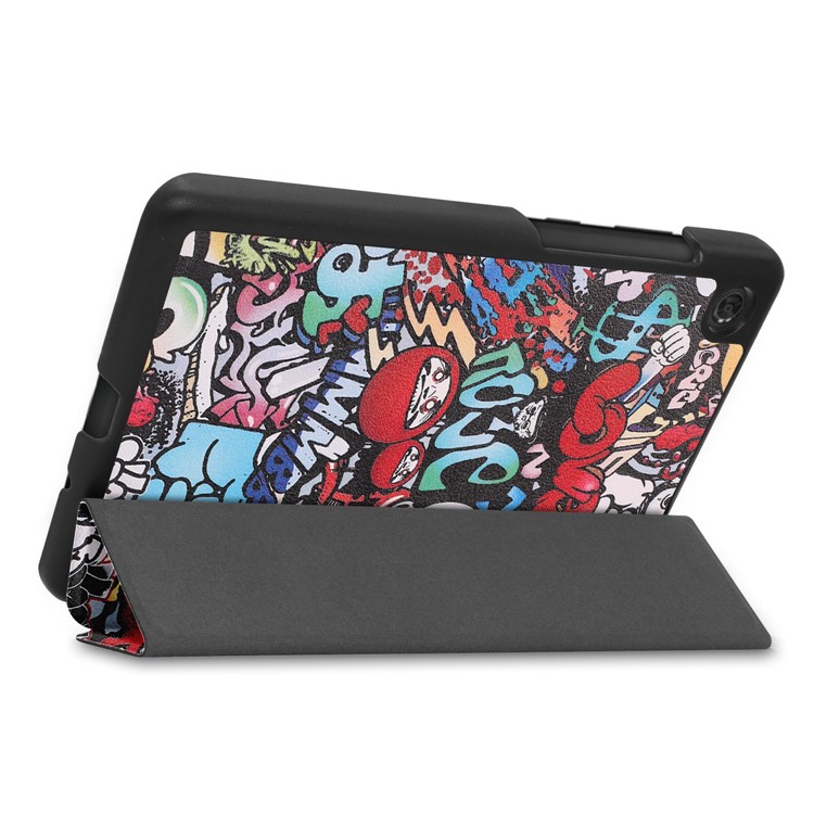 Pattern Printing PU Leather Tri-fold Stand Tablet Case for Lenovo Tab M7 TB-7305 - Cartoon Graffiti-4