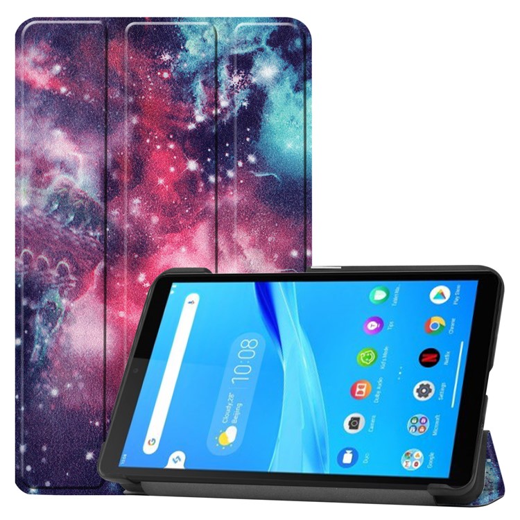 Caso Suporte Comprimido Padrão De Impressão Couro PU Tri-dobra Para Guia Lenovo M7 TB-7305 - Espaço Cósmico-1