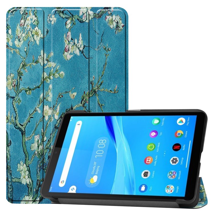 Pattern Printing PU Leather Tri-fold Stand Tablet Case for Lenovo Tab M7 TB-7305 - Peach Blossom-1