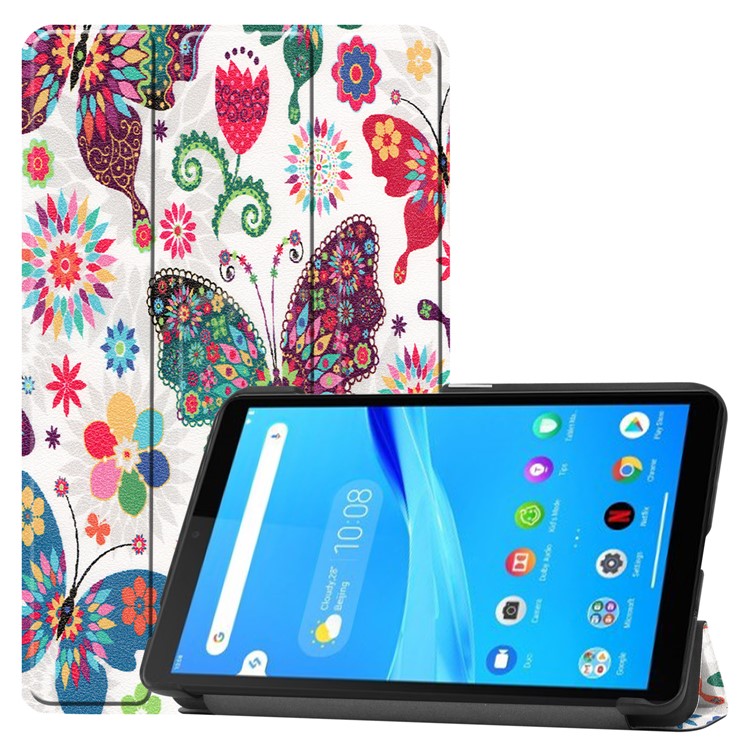 Pattern Printing PU Leather Tri-fold Stand Tablet Case for Lenovo Tab M7 TB-7305 - Butterflies and Flowers-1
