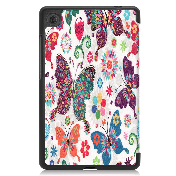 Pattern Printing PU Leather Tri-fold Stand Tablet Case for Lenovo Tab M7 TB-7305 - Butterflies and Flowers-3