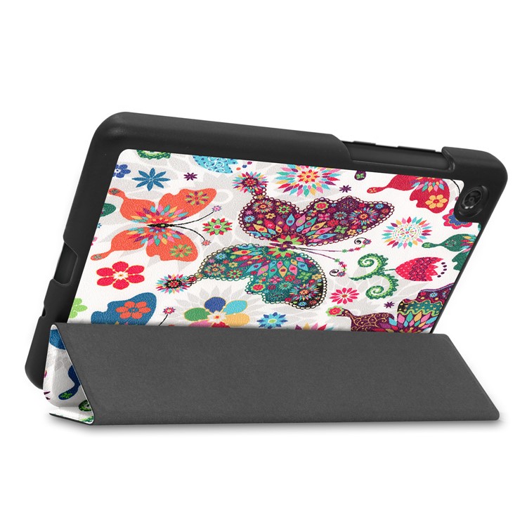Pattern Printing PU Leather Tri-fold Stand Tablet Case for Lenovo Tab M7 TB-7305 - Butterflies and Flowers-4