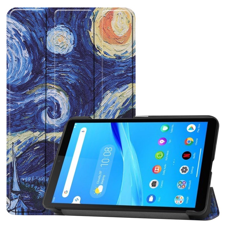 Pattern Printing PU Leather Tri-fold Stand Tablet Case for Lenovo Tab M7 TB-7305 - Painting Pattern-1