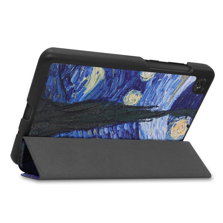 Pattern Printing PU Leather Tri-fold Stand Tablet Case for Lenovo Tab M7 TB-7305 - Painting Pattern-4