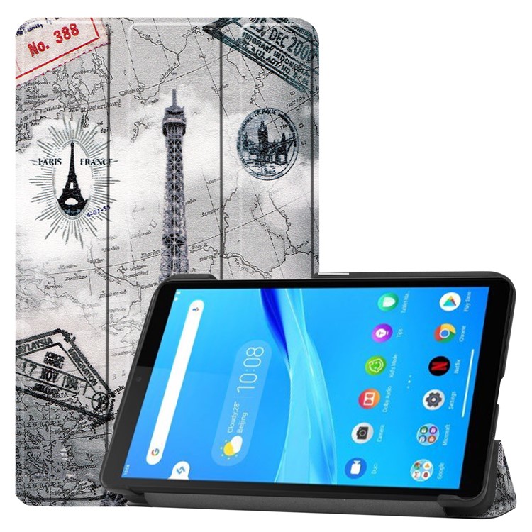 Pattern Printing PU Leather Tri-fold Stand Tablet Case for Lenovo Tab M7 TB-7305 - Eiffel Tower-1