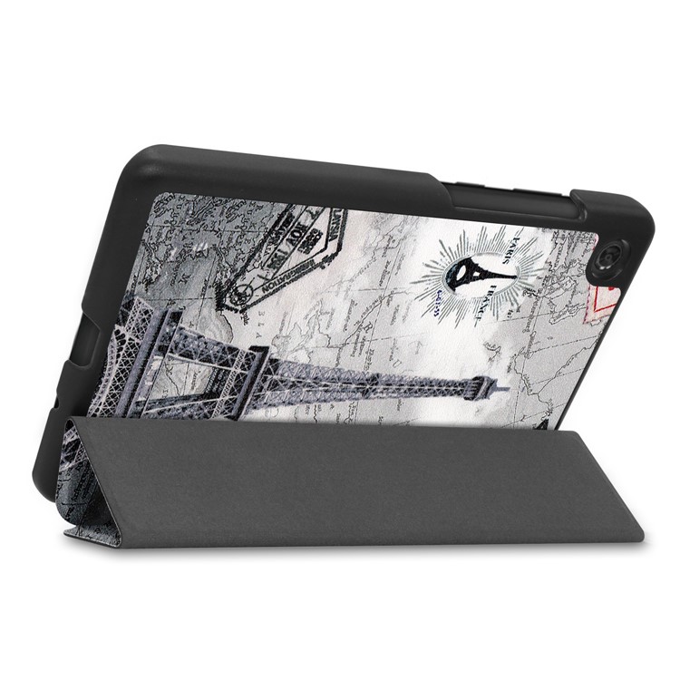 Pattern Printing PU Leather Tri-fold Stand Tablet Case for Lenovo Tab M7 TB-7305 - Eiffel Tower-4