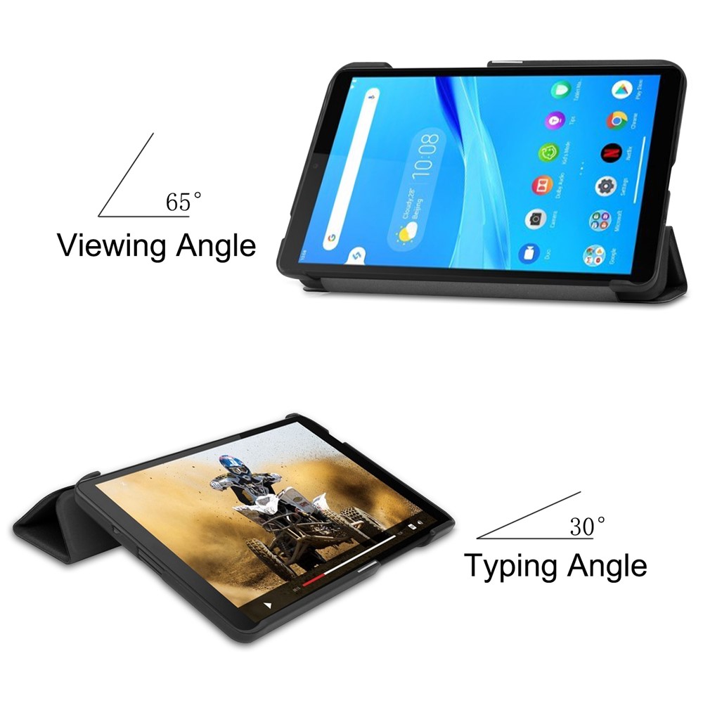 Litch Skin PU Leather Tri-fold Stand Tablet Cover for Lenovo Tab M7 TB-7305 - Black-3