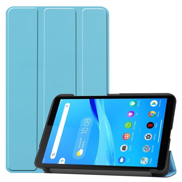 Litch Skin PU Leather Tri-fold Stand Tablet Cover for Lenovo Tab M7 TB-7305 - Baby Blue-1