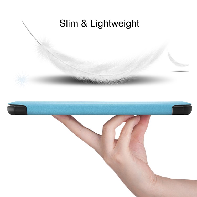 Litch Skin PU Leather Tri-fold Stand Tablet Cover for Lenovo Tab M7 TB-7305 - Baby Blue-2